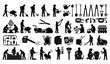 © Romjan - Black gardener and landscaping worker silhouette vector pack