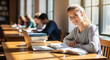© Aamir - Smiling female student studying with laptop in library perfect for successful university education and professional learning plan