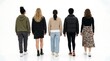 © LangkahKaki - Five diverse women walking away from the camera on a plain white background, showcasing various casual outfits.