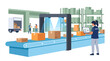 © Oktafianto - Automated logistics and warehouse inventory management with worker monitoring package scanning on conveyor belt