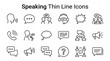 © leo - Thin line speaking icons—profiles, bubbles, microphones, and megaphones—symbolize dialogue, conversation, and connection, capturing the essence of verbal and digital communication in modern design.