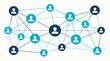 © Elite - Global network of connected human icons and people silhouettes linked by lines on white background, symbolizing corporate teamwork and illustrating digital social community communication