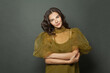© millaf (Nemchinova) - Nice long hair woman classic hairs curly. Brunette model with wavy hair looking at camera