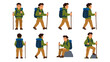 © Alan - Cartoon hiker character set with walking and standing poses
