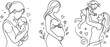 © S O H A G - Motherhood line art icon set vector minimal style pregnant woman mother holding baby and toddler family elements illustration