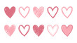 © icon_art - Set of pink hand drawn heart icons in different outline styles