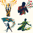 © Yin - Dynamic illustrations of soccer players celebrating victory and showing national pride.