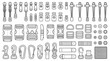 © Millow - Set of Bag and Garment Hardware Vector Line Art: Buckles, Zippers, Carabiners, and Cord Locks for Technical Design