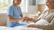 © Iuliia - Nurse applying hand cream to an elderly woman in a hospital bed. Gentle caregiver providing comfort and skin care to a senior patient. Medical assistance and wellness support concept.
