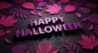 © MdMilon - Happy halloween 3d text surrounded by purple and pink autumn leaves