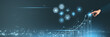© flyalone - Businessman hand pointing at futuristic glowing financial graph with digital technology icons. Artificial intelligence, cloud computing, data analysis, and business growth strategy success concepts