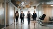 © starush - Open Plan Office Corridor With Floating Files And Forward Moving Team
