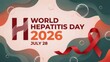 © Shahrear - World hepatitis day 2026 banner with stylized letter h, red awareness ribbon, and abstract background with bubbles