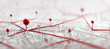 © Tryfonov - Close-up of a city map with red push pins connected by red thread, illustrating a network of locations, routes, logistics, planning, navigation, travel, business connections, geographic data