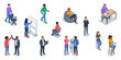 © Stocklume - Coworking space employees working and collaborating in modern office environment | Business people team set | Isometric vector illustration