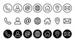 © Tanvir - Contact us icon set. Phone, user, mail, home and location elements in minimal outline and solid styles vector illustration. Web and app interface sign for communication and navigation symbol pictogram