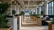 © forenna - Open-plan unicorn campus office featuring exposed ceilings and branded murals, employees in casual attire collaborating around modular pods, ping-pong table unused while intense