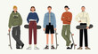© fusiangkara - Diverse group of young people with skateboards dressed in casual street style clothing standing together outdoors