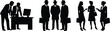 © ROHIMA - Silhouettes of business professionals standing in a row with briefcases suits ties de