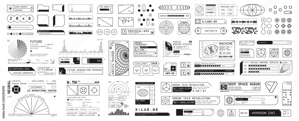 Micrographics Labels Set of Micrographic element Futuristic UI Cyber Futuristic technology ...