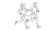 © Uy - Continuous line drawing of couple running together.