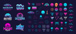 © Denys Holovatiuk - 6 Retro neon logo templates and 70 trendy elements to create your own design. Design elements for t-shirt, banner, poster, cover, badge, logo and label. Vector illustration