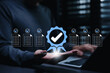 © Supatman - Quality approval certification and document verification concept. checkmark badge with approved files, checklist, documents, showing compliance, validation, audit, quality assurance, document review