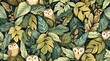 © JAMAL - Seamless Pattern with Cute Owls Hiding Among Lush Green Leaves.