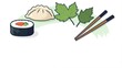© joeycheung - Sushi dumpling maple leaves and chopsticks on a light green