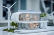 © Fahroni - Renewable energy building model with integrated turbine system. Green architecture concept sustainable construction eco friendly development design for net zero emission climate action solution.