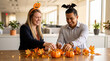 © Jian - Halloween workplace teamwork celebration colleagues decorating office together happily for corporate communication magazine article cover culture promotion