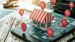 © Atchariya63 - Storefront shop mobile app business concept online location map marketing retail
