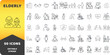 © Rahib - Elderly and senior care line icon set. Editable stroke vector illustration.