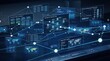 © Ming - Cyber security network monitoring dashboard display with blockchain ledger visualization, supply chain logistics tracking, and machine learning analysis screens