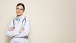 © Oleg Gekman - Happy female doctor with stethoscope isolated on white background. Patient visit. Health care reform