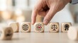 © Masque - Corporate values and company culture concept with wooden cubes and business icons.