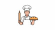 © lelah - A smiling baker in a chef's hat holds a rolling pin and a tray with fresh bread