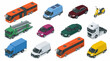© Janji - Collection of diverse isometric vehicles including cars, buses, vans, trucks, and a scooter.