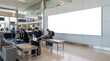 © pixs4u - Blank white horizontal billboard mockup at airport security checkpoint area with blurred passengers.