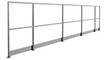 © NguyenTruong - angled perspective 3d realistic render of an industrial metallic safety railing with a sturdy base toeboard and horizontal steel pipes for secure walkways and elevated construction platforms