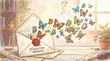© Agha - Envelope reveals beautiful colorful butterflies representing forgotten.