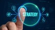 © Farzana - Hand Touching Glowing Digital Strategy Circle Business Planning Concept