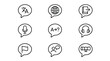 © Saira - Minimalist Line Art Vector Icon Set of Language Learning Speech Bubbles for Education, Communication, and Global Translation Services, Featuring Clean Black and White Design in a Grid Layout.