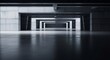 © Mostafizur - A dark industrial background with a minimalist interior view of a large empty space and rectangular corridors in perspective