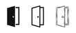 © drawing lines - Open door icon set in flat outline and sketchy styles for entrance and exit symbols