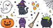 © sumi - Cute Halloween Collection with Ghost Witch Cat Pumpkin Bat and Spooky Holiday Cartoon Vector Illustration Set