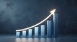 © Mstjonob - Bar chart showing upward trend with growth arrow on dark background, business concept.