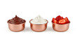 © Zawar - Copper Bowls with Chocolate Sauce, Whipped Cream, and Fresh Strawberries on White Background