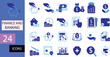© MAJNU - Finance and Banking  Icons 24 Vector Icons. Pension fund, profit growth, piggy bank, finance budget, income minimal vector illustration. Simple outline signs for investment. Blue duotone color. Editab