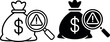 © Raton - Money bag icons with warning signs under magnifying glasses